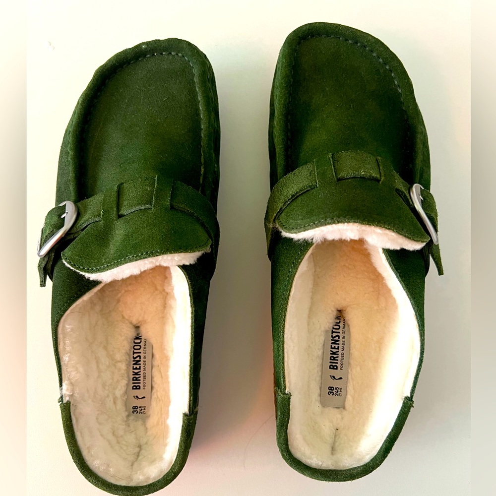 Birkenstock suede green mules size 8